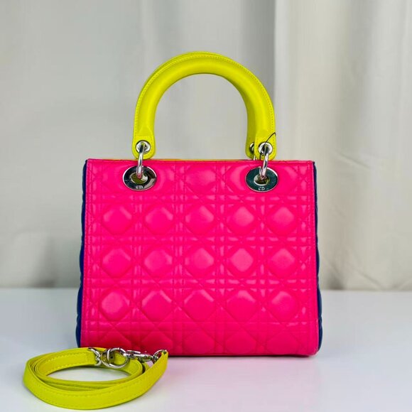 Dior Tri-color Leather Medium Lady Dior Shoulder Bag Tote - Picture 4 of 8